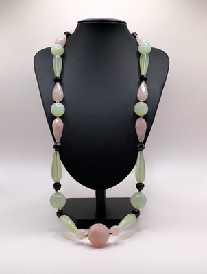 Halskette Granat, Jade, Quarz 18 L Gold 