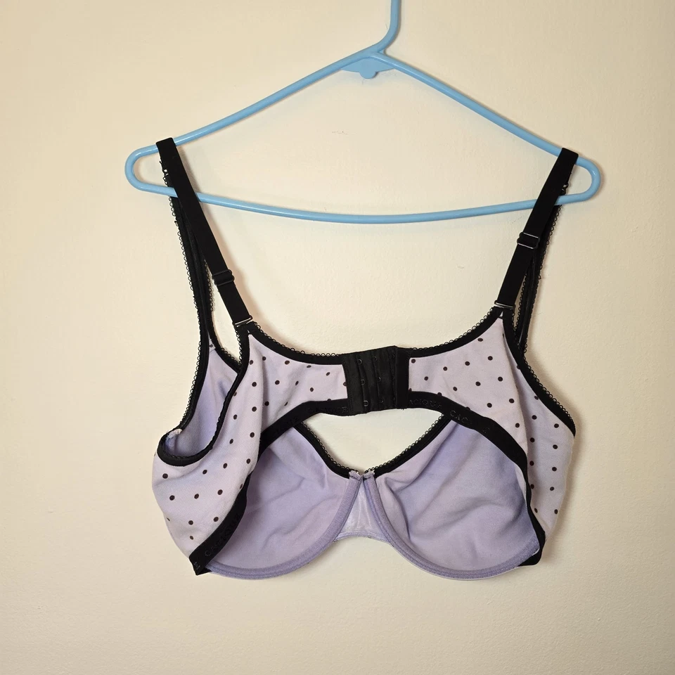 Cacique Plunge Womens 42DD Black white Polka Dot Bra Underwire french balconette - Image 3 of 4