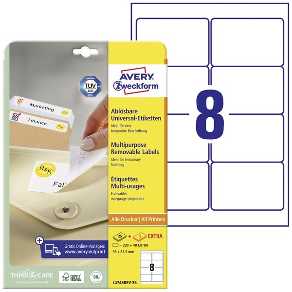 Avery-Zweckform L4745REV-25 Universal-Etiketten 96 X 63.5 Mm Papier Weiß 240 ...-image