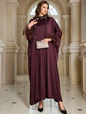 Modest Women Muslim Open Abaya Cardigan Inner Dress Turkey Kaftan Sets Islamic