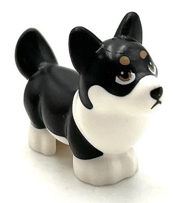Lego New Black Dog Friends Style Corgi with Molded White Lower Body Face Part