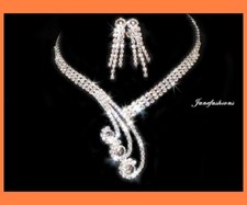 PRINCESS CLEAR AUSTRIAN CRYSTAL RHINESTONE NECKLACE EARRINGS SET WEDDING N55