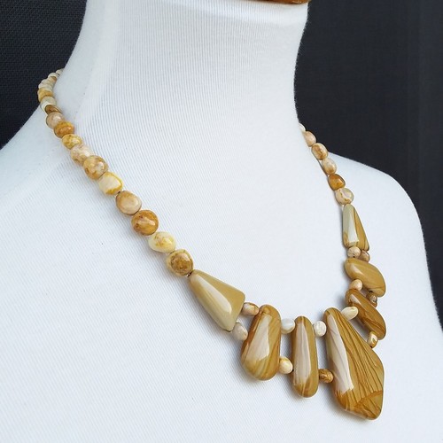 Jay King Necklace Jasper Lace Agate Bib 925 Sterling Silver 18.5in Neutral Color - Picture 6 of 10