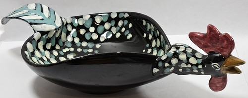 Rooster Chicken 12” Ceramic Bowl Nut Candy Dish Made in Italy - Picture 3 of 9
