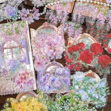 20Pcs Flowers Transparent Stickers Journal Planner Scrapbooking Sticker Crafts