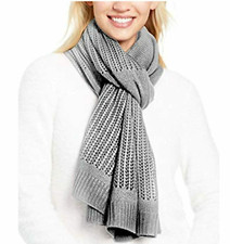 DKNY Open-Knit Blocked Scarf Beautiful Gray One Size New with Tags 104
