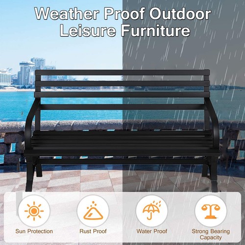 48" Outdoor Bench Metal Patio Garden Bench Deck Porch Seat Park Chair 600 LBS - Picture 3 of 15