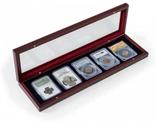 5 Certified PCGS NGC Coin Slab Wood Box Glass Lid Storage Display Case VOLTERRA