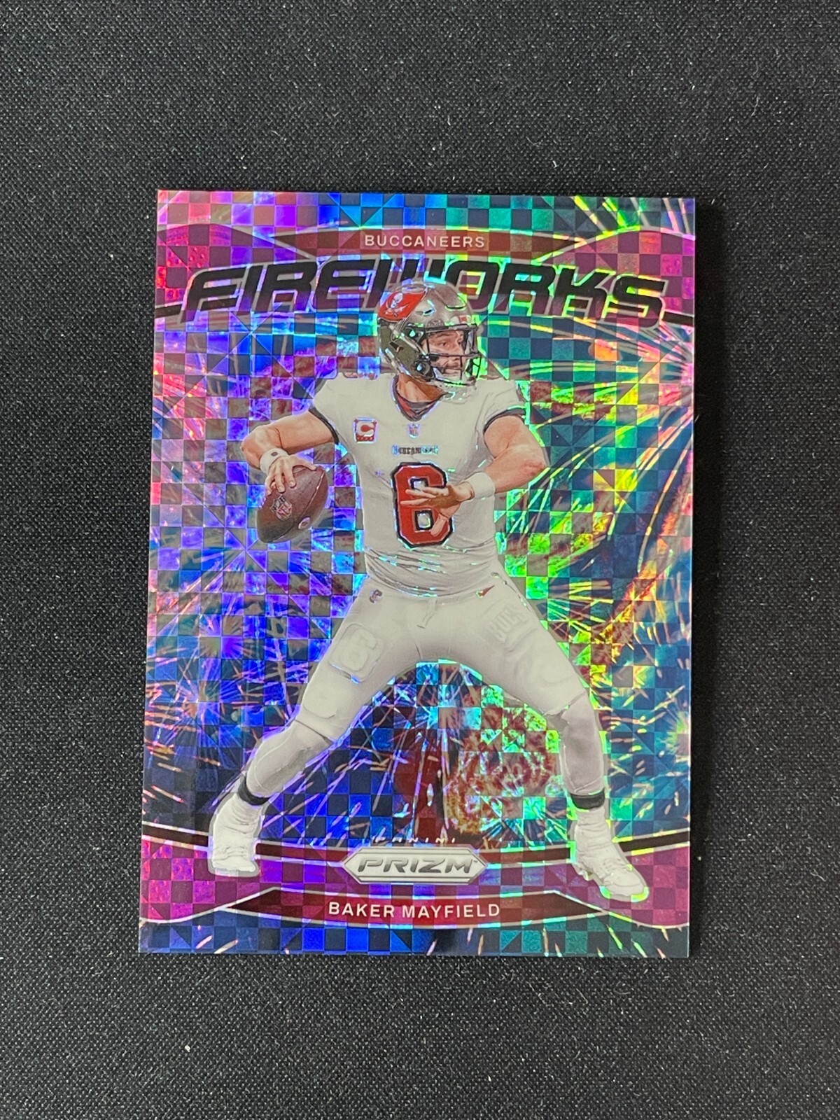 Baker Mayfield 2024 Panini Prizm Fireworks Purple Power Prizm 34/49 #6