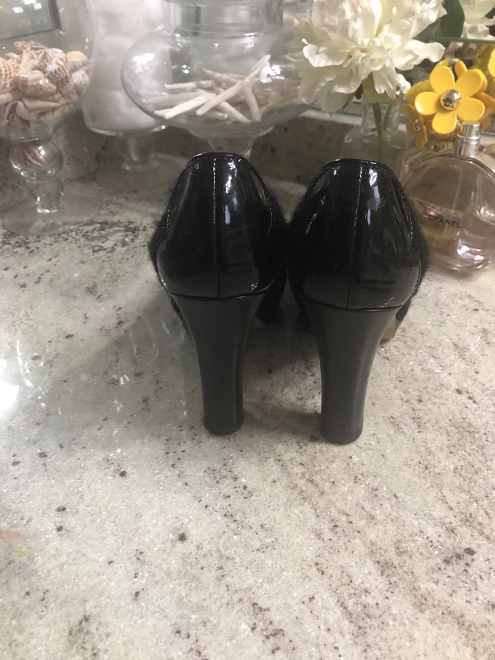 KATE SPADE BLACK Herringbone Metallic Wool PLATFORM PUMPS US 8 - Image 3 of 4