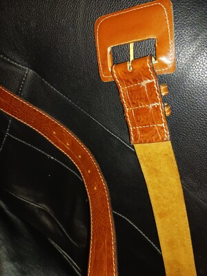 Echo Croc Embossed Leather Brown Fashion Belt Size Medium  display picture 3