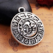 Zodiac Signs 35mm Antiqued Silver Plated Astrology Pendant C4680 - 1, 2 Or 5PCs