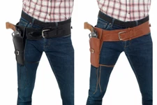 WESTERN COWBOY SINGLE HOLSTER ADULT MENS BROWN BLACK GUNMAN GUN COSTUME BELT