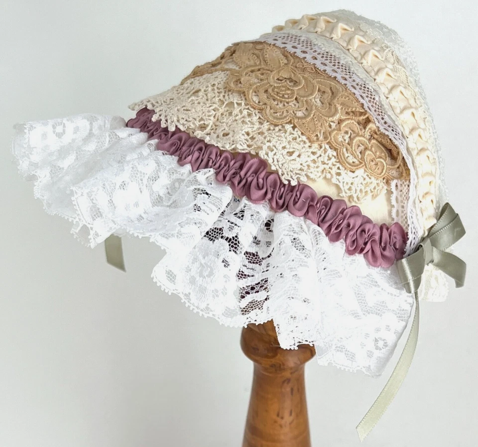 Reproducción de recreación victoriana de la Guerra Civil sombrero de día para mujer malva y verde Foto 3 de 4