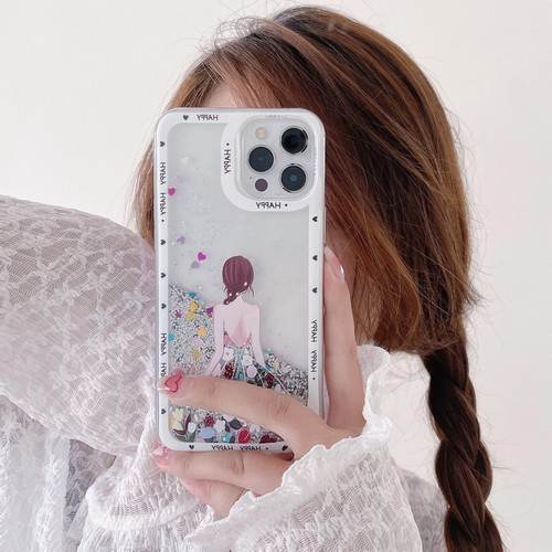 Case For Various Phone Cartoon Back Shadow Girl Liquid Bling Quicksand Cover - Picture 6 of 13