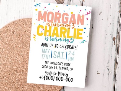 Editable Siblings Birthday Invitation Sibling Invitation Joint Invitation