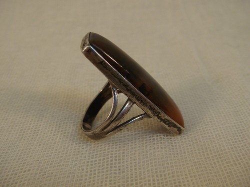 AGATE STERLING RING BIG RECTANGLE LONG STATEMENT SIZE 5 ARTISAN HANDCRAFTED - 第 7/10 張圖片