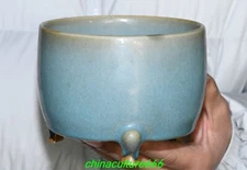 5.5"Old Chinese Song Dynasty Jun Kiln Porcelain 3 Leg Container Incense Burner