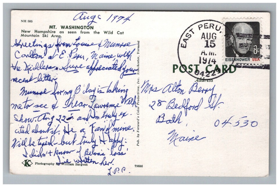 Postcard 1974 NH Mt Washington Wild Cat Mountain Ski Area View New