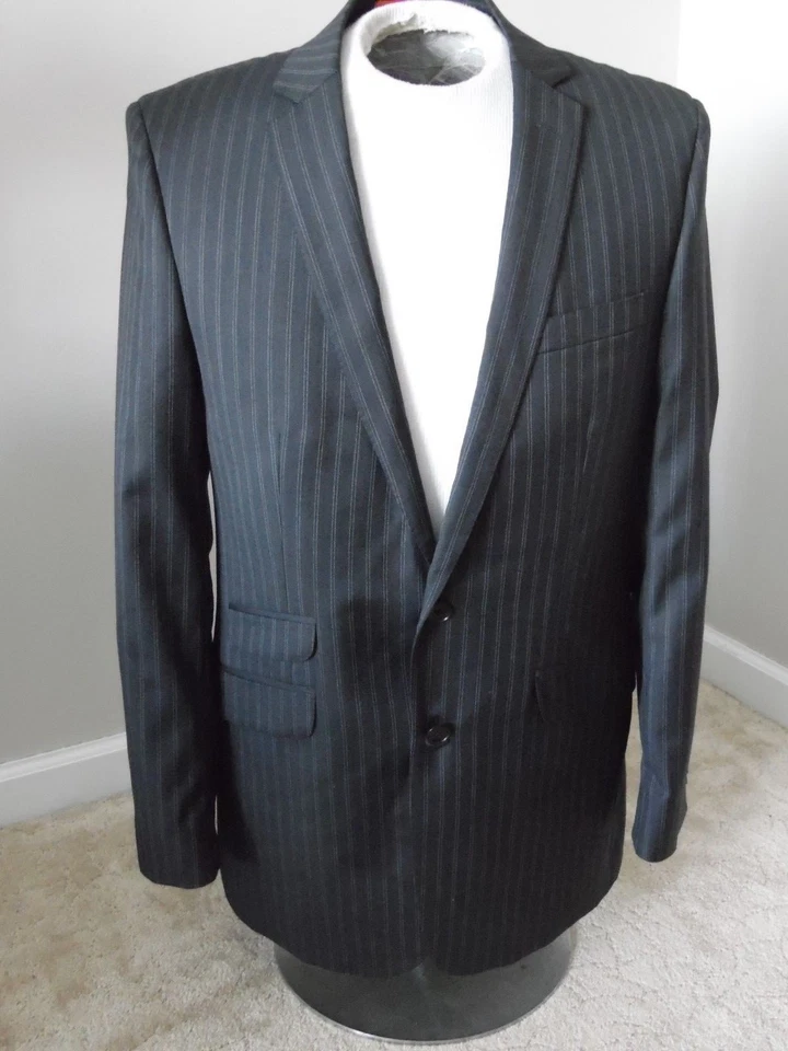 Traje Ben Sherman Para Hombres 2 Botones Talla 40 L Negro 33x31 Rayas Doble Ventilación Frente Plano Foto 2 de 4