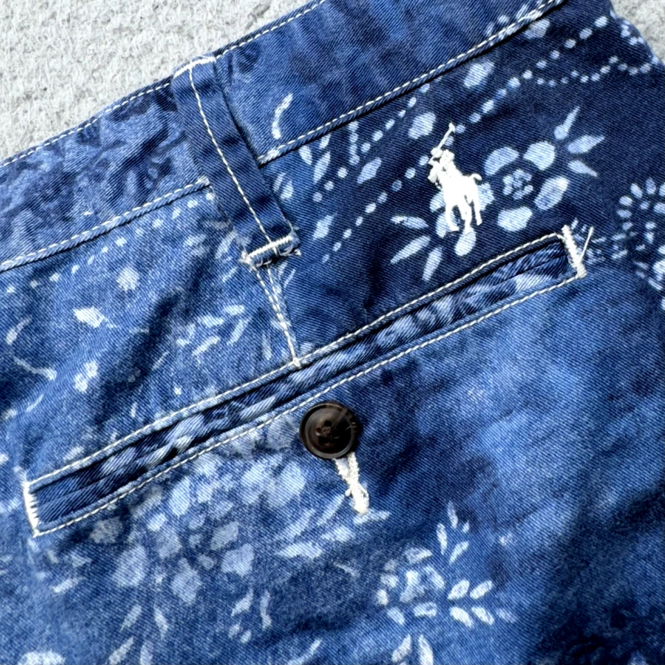 Pantalones Cortos Polo Ralph Lauren Hombres 40 Azul Chino Relajado Paisley Parche Marroquí Golf Foto 3 de 4