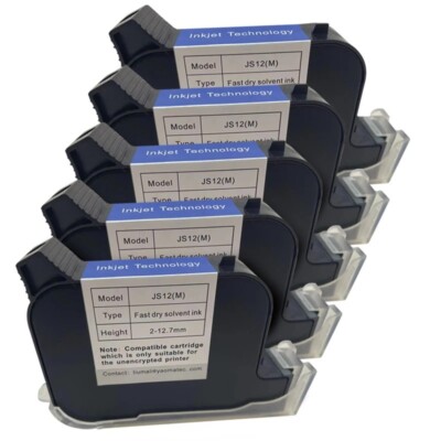 5PC JS12(M) 12.7mm Fast Dry Eco-Sol Cartridge for Unencrypted Handheld Printer