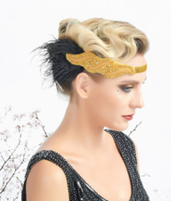 1920s Headband Gold Rhinestone Black Headpiece Flapper Great Gatsby Roaring 20s