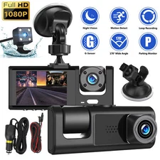 1080P HD Car Dual Lens Dash Cam Front/Rear/Inside Video Recorder Camera G-sensor