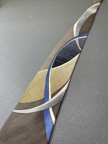 Croft & Barrow Men’s Necktie Brown Blue Gray & Tan Abstract Art 100% Silk Tie - Picture 10 of 12
