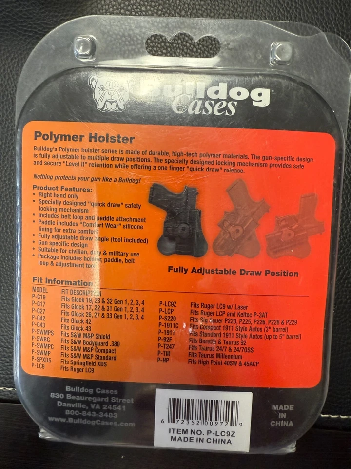 Bulldog Rapid Release Paddle Gun holster For RUGER LC9 9mm w/ Laser right black - Image 2 of 2