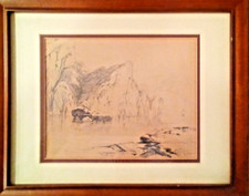 19th Century sketch by A Calame ,  A rare one of a kind pencil sketch. H/S