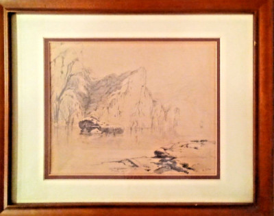 19th Century sketch by A Calame ,  A rare one of a kind pencil sketch. H/S