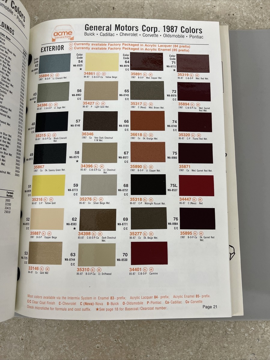 ACME Sherwin Williams Auto Finishes Paint Chart Color Chip