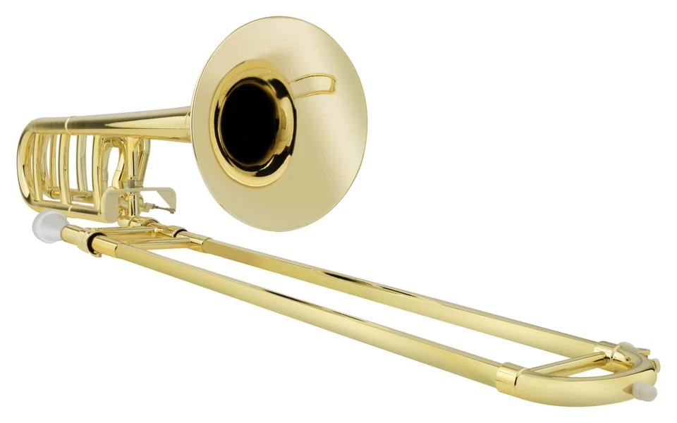 Trombone d'Oro in Plastica Tenore Quart Valvola Bb/F Set con Bocchino e Borsa - Immagine 2 di 4
