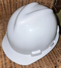 MSA Front Brim V-Gard Hard Hat, Type 1, Class E, Ratchet (4-Point), White