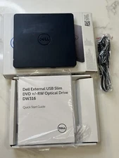 Dell DW316 USB Slim Drive DVD+RW/CD Write 24x (CD), 8x DVDR, 6x DVDR DL✅ TESTED