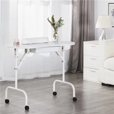 UKUNIVERSAL365 Foldable Nail Table Portable Manicure Desk Mobile Beauty Salon Workstation White