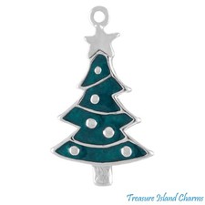 Enamel Green Christmas Tree 925 Solid Sterling Silver Charm Pendant MADE IN USA