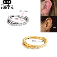 1PZ 16G G23 Anello Naso Titanio Zircone Croce Doppio Cerchio Orecchino per Donna Uomo 8-10mm