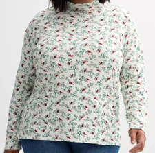 Croft & Barrow Size 1X Cardinal Pine print mock neck knit top, long sleeve, NWT