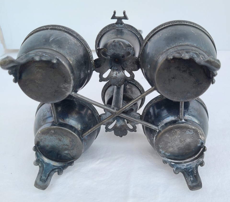 Antique Victorian Silverplate Middletown Cruet Castor Set Mustard Sugar