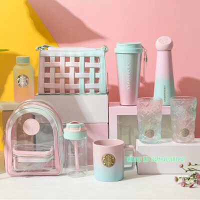 Starbucks 2021 China Pink Green Gradient Tumbler Glass Mug Thermos Straw Cup