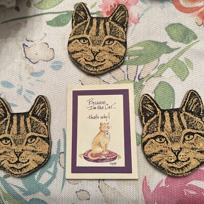 Lot Of  4 Cat  Fridge Magnets  Because I m The Cat  Pam Elifritz + 3 Cork Cats