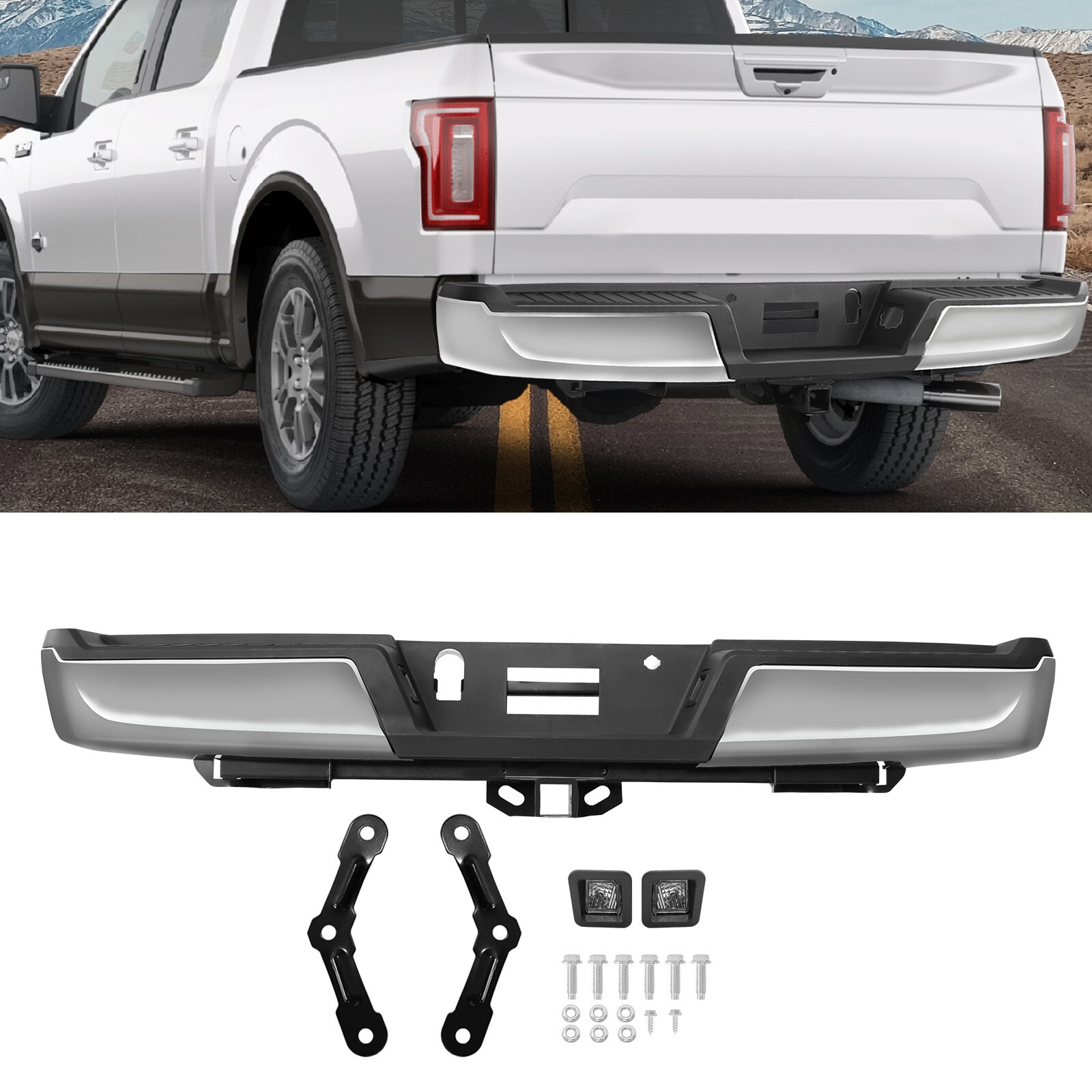 Chrome Steel Rear Back Bumper For 2021 2022 2023 Ford F-150 F150 W/O Park