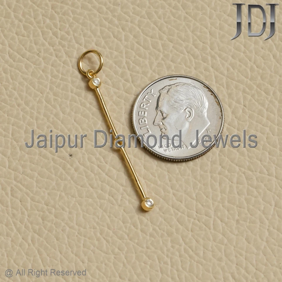 Colgante con dije de palo sólido de oro amarillo de 14 k joyería diamante natural unisex colgante Foto 3 de 4