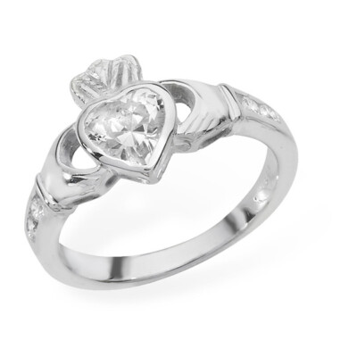 Sterlingsilber Edelstein Ring Claddagh April Stein 925 gestempelt Größe J-R