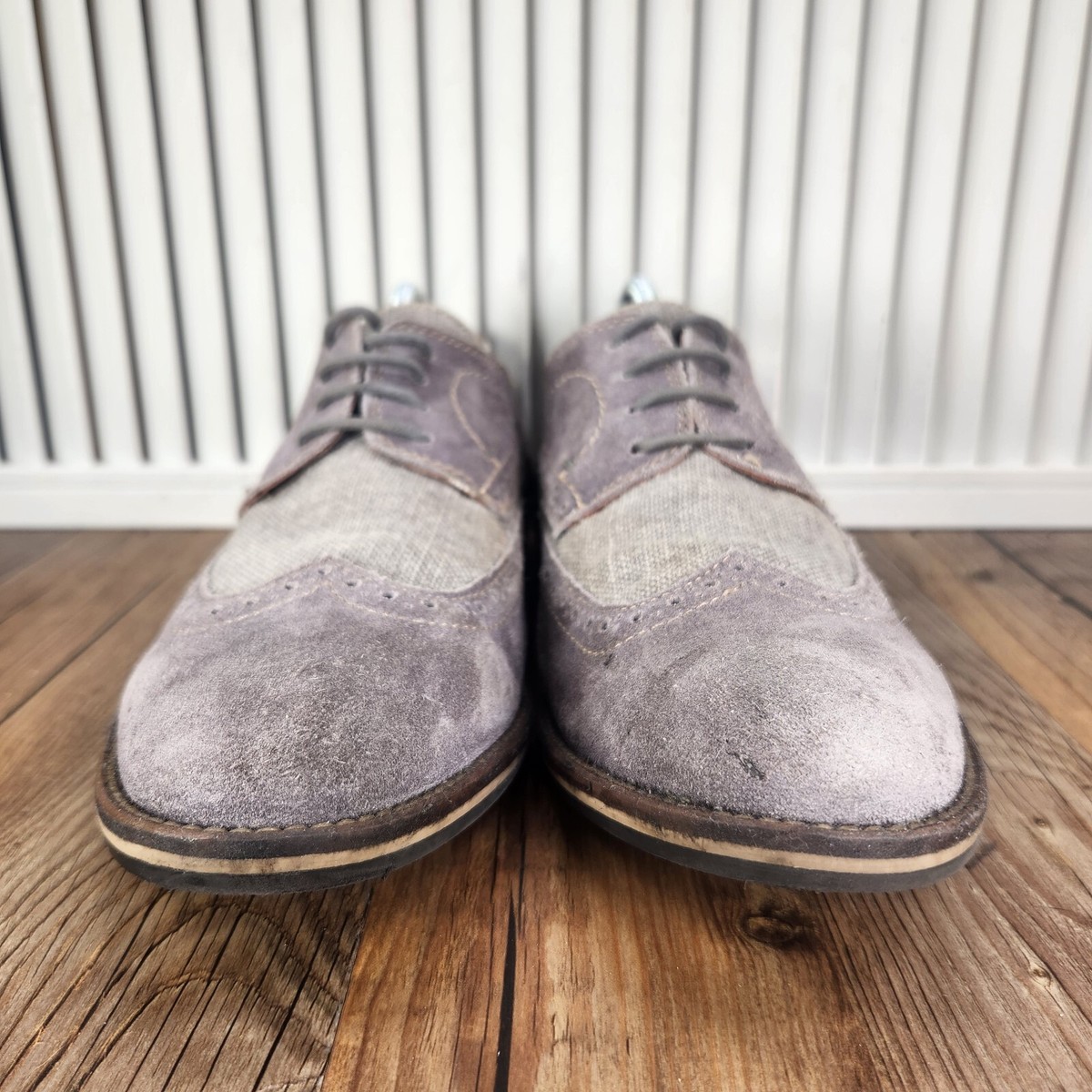 Joseph Abboud Taupe Suede Wingtip Derbys with Blue Accents Joseph Abboud Suede Wingtip Dress Shoes for Men for sale | eBay main image 2