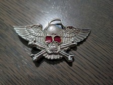 Silver-Tone Skull  Crossbones Belt Buckle with Red Eyes   Biker Gothic Style