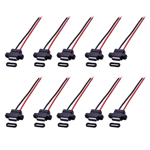10PCS IP67 Welding 2Pin Waterproof TYPE-C Female Power Socket Adapter Wire - Afbeelding 2 van 7