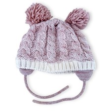 Baby Girls Pink Fleece Lined Winter Bobble Trapper Hat Age 6-12 months